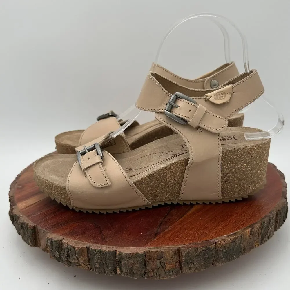 Josef Seibel Wedge Sandals Size 38 Beige EUC Comfort Cottagecore Boho Feminine